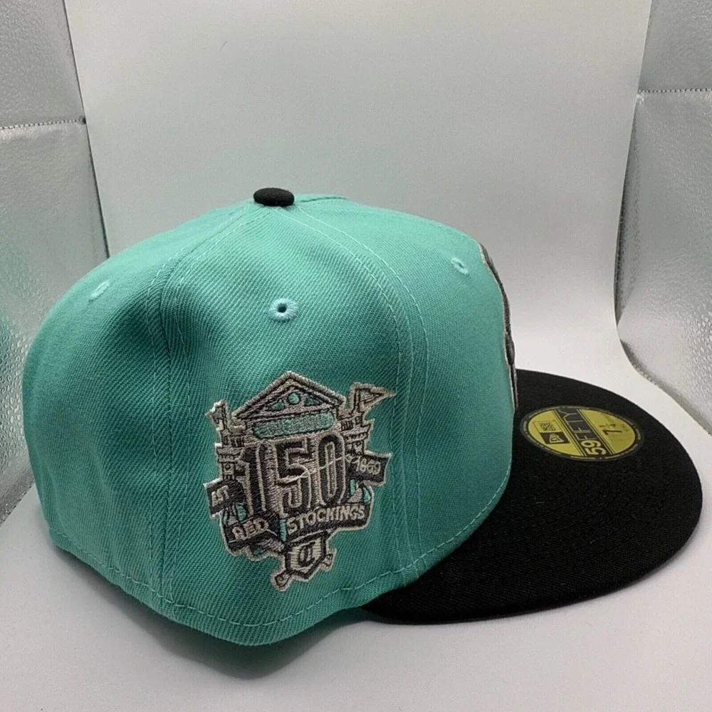 New Era 59Fifty Cincinnati Reds Aqua/Black 150th Anniversary Fitted Size‎ 7 1/4